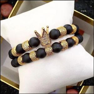 Bracelets de charme 2pcs Conjunto de charretes de rebite ￩tnico de bola de cristal para homens para homens j￳ias miscedes acess￳rios de pulseira gi dhtmj
