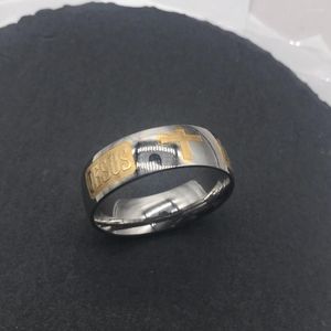 Bröllopsringar stor storlek 8mm silverguld titan stål bön Jesus kors bokstav Bibelband ring för män kvinnor