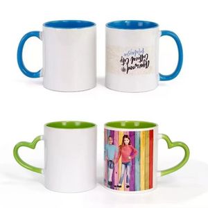 Blank Sublimation Creamic Caneca Corção Cor da cor da cor dentro do copo em branco por sublimação tinta Diy Transferência Calor Pressione Impressão do mar FY5020 SS1107