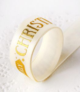 Merry Christmas Ribbon Gilt White Gilt de mm de ancho Poli ster Cabe de cinta de cinta de regalo Embalaje de cm yardas Roll para Gift9111188