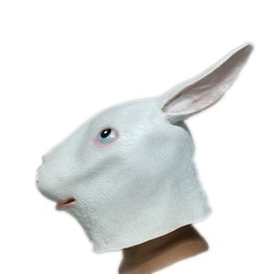 Halloween söt kaninhuvud latex maskerar djur kanin öron gummimask maskerad fester rekvisita cosply kostym dans vuxen storlek260j