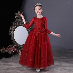 Girl Dresses Girls Long Sleeve Wedding Flower Dress For Princess Party Tulle Applique Pageant Formal Evening Gown
