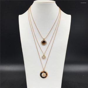 Pendant Necklaces Bohemia Classic Gold Color Plating Elegant Marble Round Disc Layered Necklace For Women Gorgeous Party Decoration