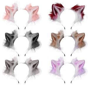 Cerchietti Peloso Peluche Pieghevole Lupo Orecchie di gatto Fascia Contrasto Colore Simulazione Cerchio per capelli animale Copricapo cosplay giapponese Kawaii 221105