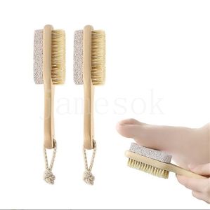 Bath Brushes Sponges Scrubbers 2 In 1 Cleaning Brushes Natural Body Foot Exfoliating Spa Brush Double Side With Nature Pumice Stone Wholesale DE901