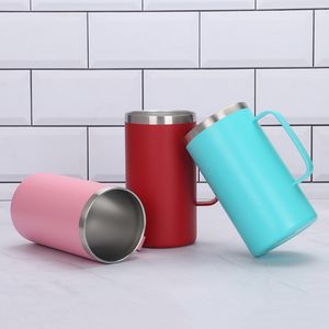 24oz Beer Cups Stainless Steel Coffee Mug Tumbler Double Wall Vacuum Insulated Camping Travel Cup With Handle and Spill Proof Lids FY5197 SS1107