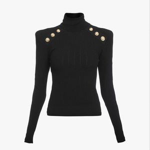 Neue Persönlichkeit frauen Pullover Strick Tops Strickwaren Metall Schnallen Mode Schulter Tasten Stehkragen Pullover Jumper