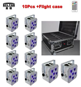10 pcs 1 fly case lot 6x18W lithium battery powered <strong>wireless dmx led lights</strong> wash uplights RGBAWUV7033212