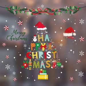 Christmas Decorations 2022 Happy Year Glass Sticker Merry Santa Elk Film For Home Decoration