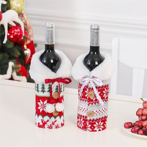 2023 Nya juldekorativa artiklar Sticked Button Snow Wine Bottle Cover Creative Champagne Red