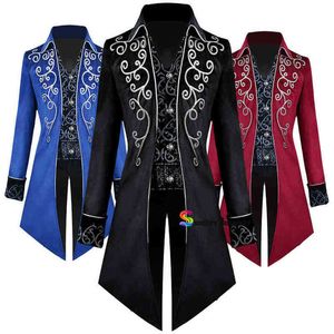 Halloween Swallowtail Cos Suit Medieval Retro Traje Midlen comprimento punk Men Cosplay Jacket European e American New Style J220720