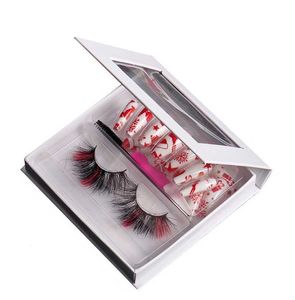 24Pcs Christmas Elk White Snowflake Manicure Eyelashes Set Red Removable Wearable Artificial Fake Nails Press On Nail Art With Colorful Mink Lashes