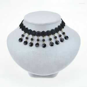 Choker Gothic Elastic Round Ball Anhänger Halsketten 2022 Schwarze Blume Spitze Acryl Perlen Halskette Für Frauen Zubehör