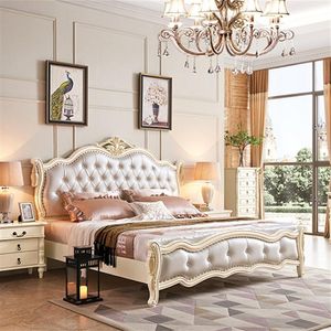 Meble sypialni europejski w stylu europejski rzeźbiony podwójne łóżko lite drewniane sztuka sztuka duża wzorzyste setki pościeli typu queent45r