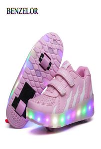 Sneakers roller schoenen met twee wielen wheelys led schoenen kinderen meisjes kinderen kinderen jongens lichter gloeiende verlichte verlichte