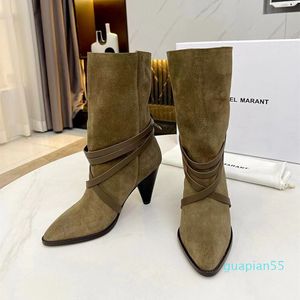 Ankle Boots Leather Calfskin Cool Shoes Lamsy Suede Marant Western Rock Roll Paris Runway Women Isabel