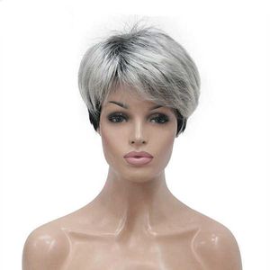 Haarspitzenperücken Xunpu Schwarz -Weiß -Frauen kurzes Haar Rosennetz Chemie Faserkopf Cover Pixie Perücke