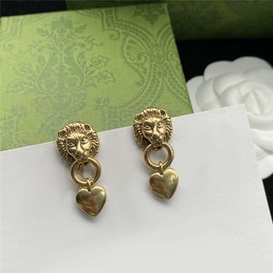 Luxury Lion Head Charm Earrings Love Pendant Eardrops Women Gold Letter Heart Ear Studs Hoops With Box