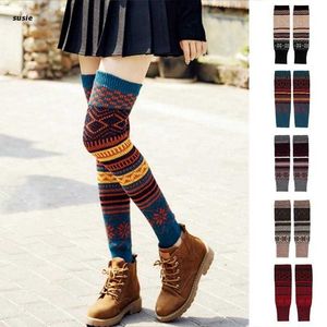 Socks Hosiery Boho Women Winter Extra Long Leg Warmers Multicolor Geometry Pattern Boot Cuffs Jacquard Crochet Knit Thigh High Socks T221107