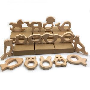 DIY Baby Teether Toys Set 15pcs Organic Natural Beech Wooden Toy Hand Cut Animal Baby Wooden Teether Make Baby Smart244e