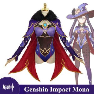 게임 Genshin Impact Mona cos 의류 모나 마술사 애니메이션 코스프레 의상 여성 점성가 귀여운 할로윈 역할 게임 게임 세트 J220720