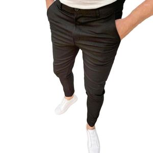 Erkekler Pantolon Erkek Kalem Konik Düğmesi Fermuar Düz Renk Orta Bel Street Giyim Adam İnce Uygun Süper Streç Pantolon Günlük Giyim