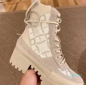 47% ankle boot Designer Luxury Martin Desert Boots Beige and ebony 100% Genuine Leather quilted Lace-up Winter Shoes Rubber lug sole