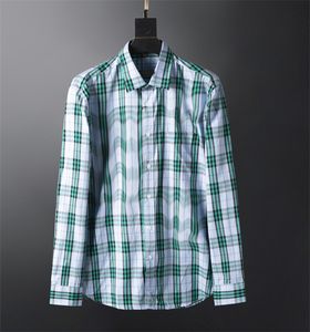 designer Mens Dress Shirt casual Slim Silk T-shirt Long sleeve Casual business clothing plaid men asian szie M-3XL #08