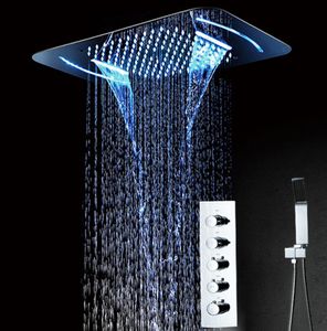 3 Function Water Folw Rain Waterfall Misty Led Shower Head 64 colors Remote Control Bathroom Big Showerhead Thermostatic Mixer Sho6688171