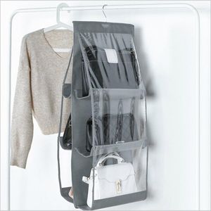 Storage Boxes 6 Pockets Handbag Pocket Transparent Bag Door Wall Clear Sundry Shoe With Hanger Pink Wardrobe Rack