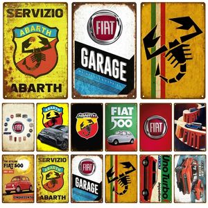 Abarth FIAT metalowe malowanie Retro dekoracyjny dom metalowe tabliczki płyta plakaty na ścianie plakietka emaliowana plakat w stylu Vintage dekoracja artystyczna do pokoju 20cm x 30cm Woo