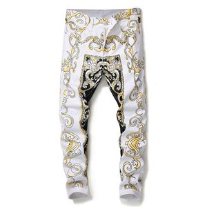 Fashion Mens Pants Loose Fit Chain Hip Hop COOL Male Novelty Streetwear Trousers Casual Cargo Pants Stylish Full Print White Color Pant