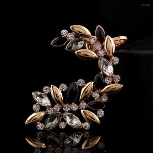 Backs Earrings ZLDYOU Fashion Women Rhinestones Hollow Flowers Ear Cuffs Crystal Earcuff Jewelry Gift Leaf Zircon Clip Earring