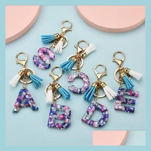 Party Favor Party Fashionable 26 English Alphabet Keychain Transparent Acrylic Crystal Tassel Pendant Bag Christmas Gift Drop Delive Dhtaf