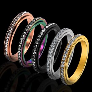 Rostfritt stål spinner band ringar för kvinnor 18k guld en rad strass ring mode smycken födelsedagspresent