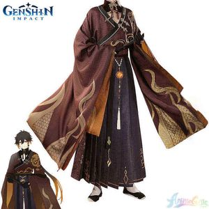 Nuovo Genshin Impact Zhongli Costume Cosplay Antichità Anime Morax Gioco Cos Abbigliamento Completo Uomo Carnevale Festa di ruolo Parrucca Set completo J220720