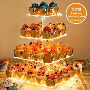 Bakeware Tools 4 Tier Cake Plate Stand LED Light String Cupcake Holder Acrylic Display Wedding Party Decoration