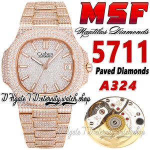 2022 MSF MS5711 324SC A324 Orologio da uomo automatico Diamonds Paved Diarla marcatori a bastone completamente ghiacciato Bracciale in oro rosa Rosa Super Eternity Orologi Eternity