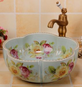 Çiçek şekli gül boyalı porselen banyo yıkama yüz havzası dümek quatity9235333