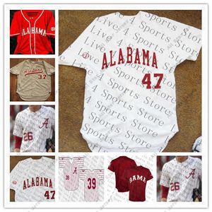 Anpassade mäns NCAA Alabama Crimson Tide College Baseball Jersey Jimmy Nelson Alex Avila Mikey White Cody Henry