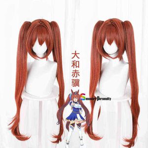 2021 Yeni Anime Sıcak Oyun Güzel Derby Daiwa Scarlet Wig Güzel Uzun Kırmızı Kahverengi Domuz Tails Saç Modeli Peruk Cosplay Props Uzunluk J220720