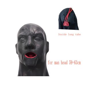 3d latex huva gummimask stängda ögon fetisch med röd mun gag plugghölje tunga näsrör långt och kort för män d