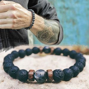 Pulseira de miçangas para homem pedra vulcânica natural conta Buda tibetano chakra pulseiras moda masculina