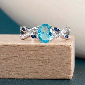 Br￶llopsringar Bella Box-engagemang f￶r kvinnor Fashion Lady Jewelry With Oval Shape Blue Gemstone 2022 Ankomster storlek 6-10