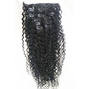 Kinky curly clip in hårförlängningar 100% remy brasilianskt hår 120g/set 1# 1b# 2# 4# 6# 8# 99j# 27# 18#