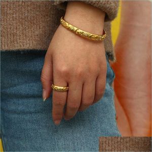 Bangle Bangle Fashion Vintage Temperament Armband Ring Smycken Rostfritt stål Guldpläterad Star Moon Sun Rings for Women GiftBangl Dhnok