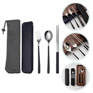 Servisupps￤ttningar Cutery Set Kit Camping Flatware -redskap Travel Picknicksked Fork ￅteranv￤ndbara bordsvar Spoons Box Chopstick Portable Forks