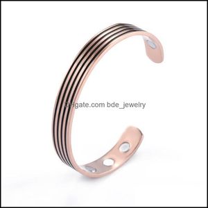 Bangle Bangle Skyrim Fashion Stripe Lines Bracciale magnetico Donna Uomo Regolabile Acciaio inossidabile Oro rosa Color Therapy Salute Bang Dhivl