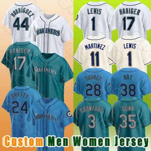 44 Julio Rodriguez Beisebol Ken Griffey Jr. Jerseys Ichiro Suzuki Mariners Edgar Martinez 58 Luis Castillo 29 Cal Raleigh 50 Bryce Miller Taylor Trammell Andres Munoz