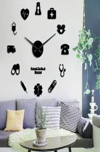 Proud To Be A Nurse 3D DIY Mute Mirror Effect Wall Clock Drugstore Hospital Wall Art Decor Clock Watch Gift For Doctor Nurse Y204723046